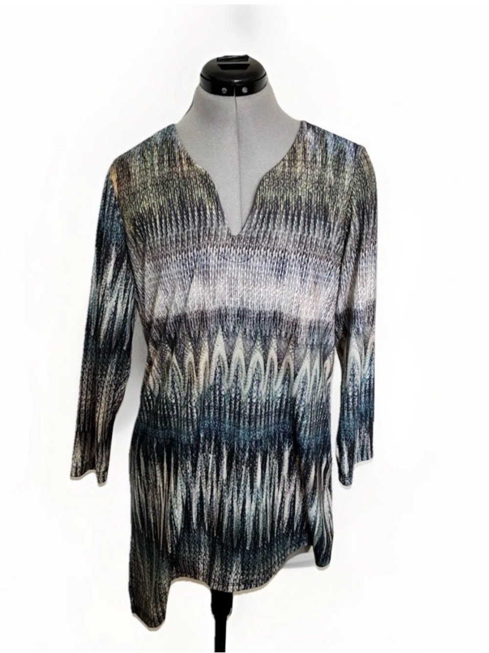 Impulse | Blue Patterned Rhinestone Detail Assymetrical Artsy Boho Blouse Medium